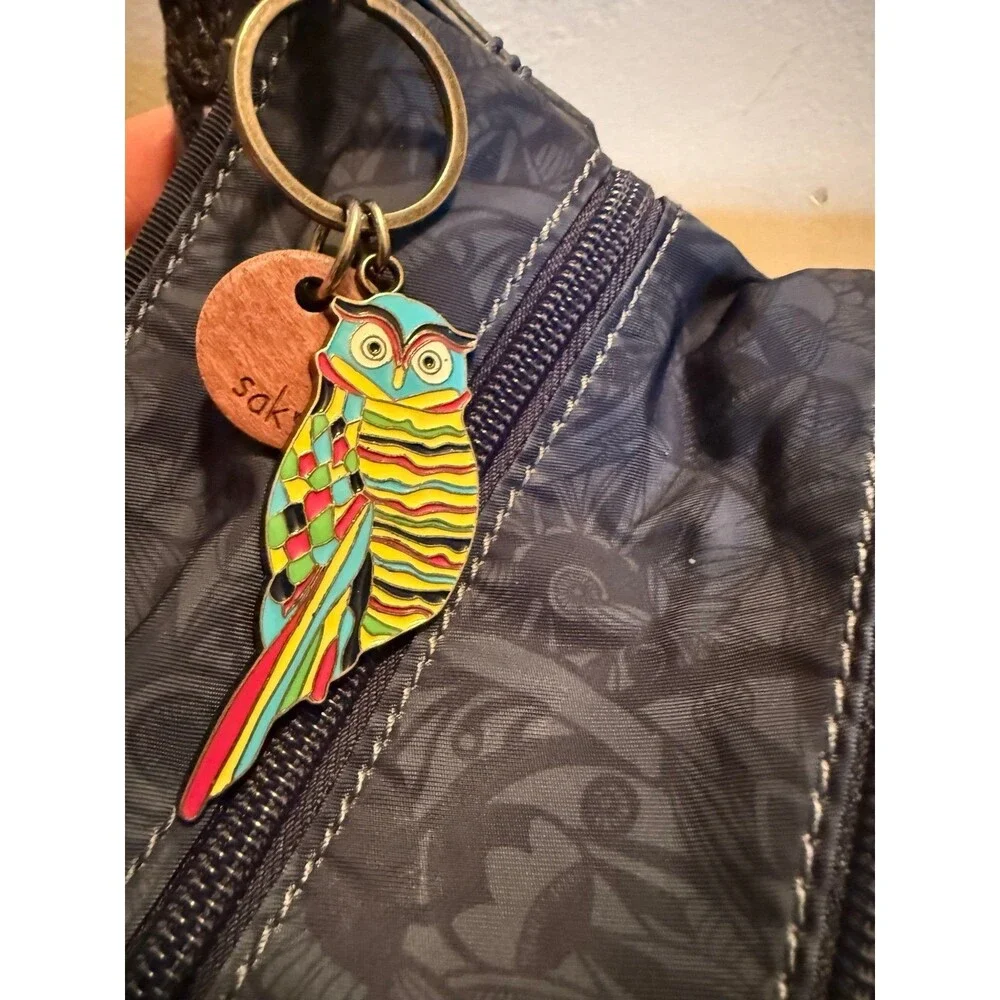 Sakroots Artist Circle Crossbody Bag Black Grey Pockets Boho Hippie Owl Charms